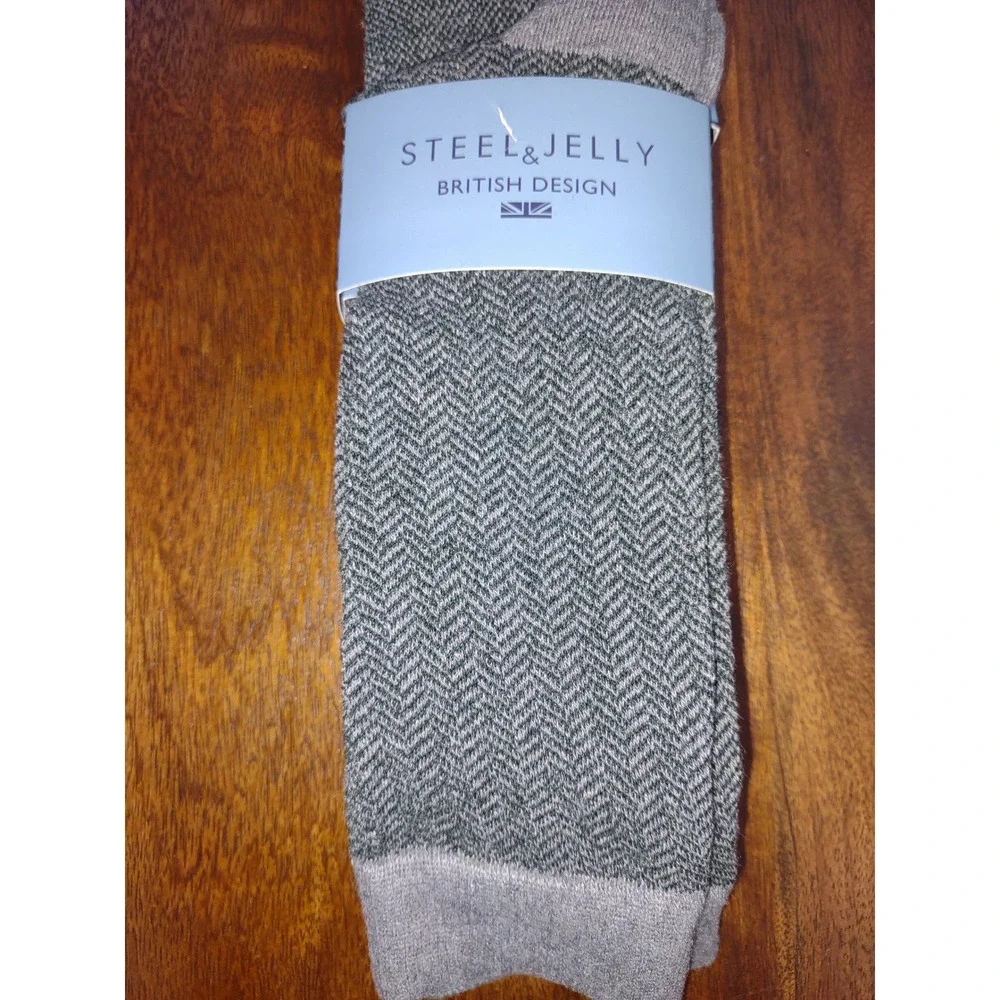 Steel & Jelly Mens Socks British Herringbone Green Grey UK 7-11 US 7-12 EU 40-45